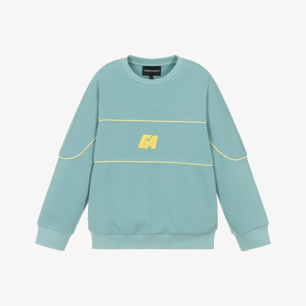 Emporio Armani-Boys Aqua Green Piqué Sweatshirt | Childrensalon