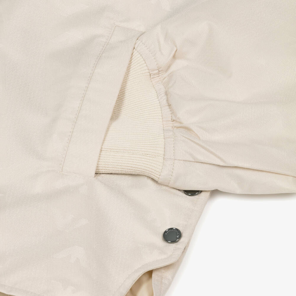 Emporio Armani-Boys Beige Bomber Jacket with Jacquard Eagle Logo | Childrensalon