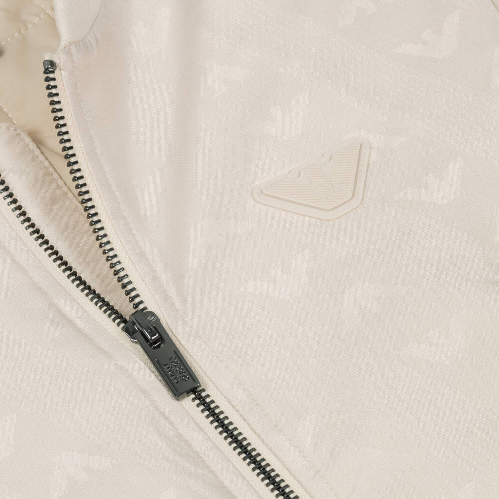 Emporio Armani-Boys Beige Bomber Jacket with Jacquard Eagle Logo | Childrensalon