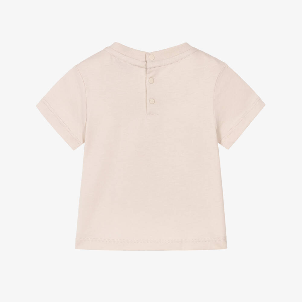 Emporio Armani-Футболка бежевая из хлопка с бейсбольным принтом для мальчиков | Childrensalon