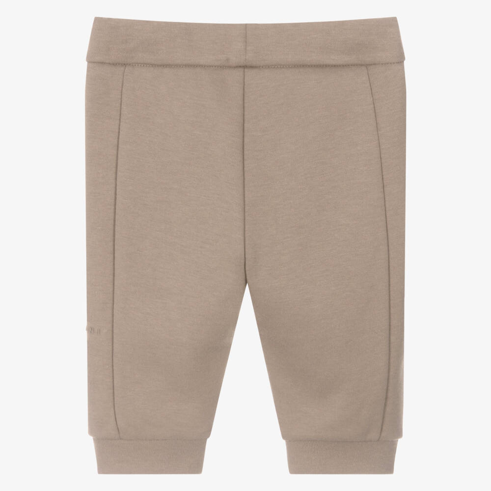 Emporio Armani-Boys Beige Cotton Joggers with Logo Lettering | Childrensalon