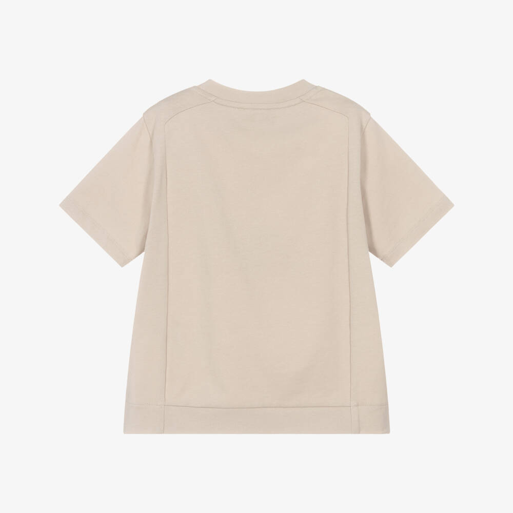 Emporio Armani-تيشيرت بشعار النسر قطن لون بيج للبنات | Childrensalon