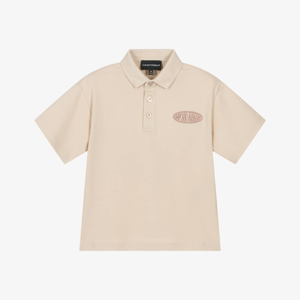 Emporio Armani-Boys Beige Cotton Piqué Polo Shirt | Childrensalon