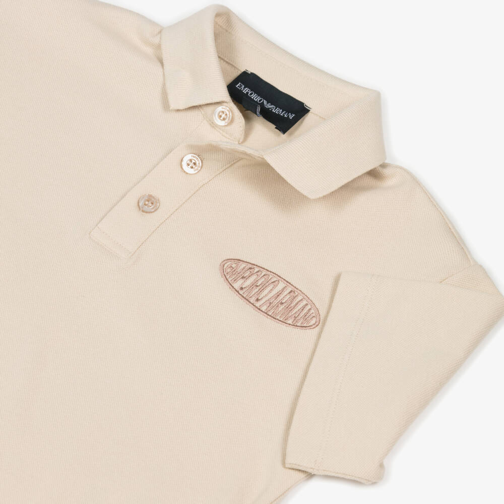 Emporio Armani-Boys Beige Cotton Piqué Polo Shirt | Childrensalon