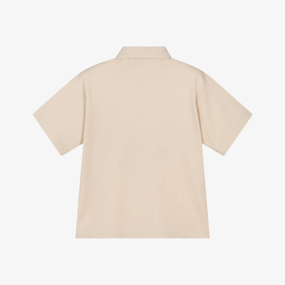 Emporio Armani-Boys Beige Cotton Piqué Polo Shirt | Childrensalon