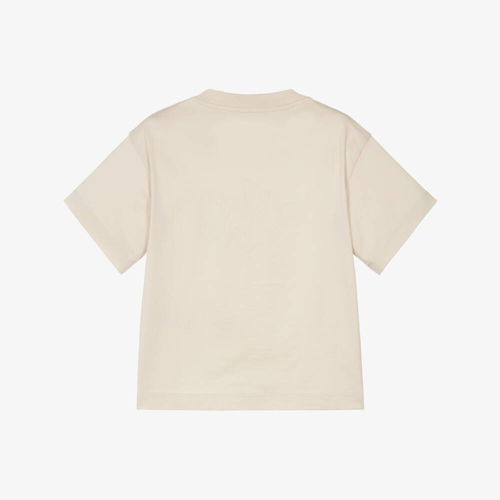Emporio Armani-Boys Beige Cotton T-Shirt with Spray-Paint Eagle Logo | Childrensalon