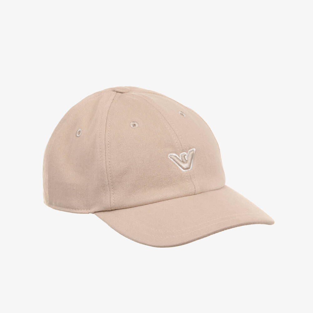 Emporio Armani-كاب بشعار النسر قطن تويل لون بيج للأولاد | Childrensalon