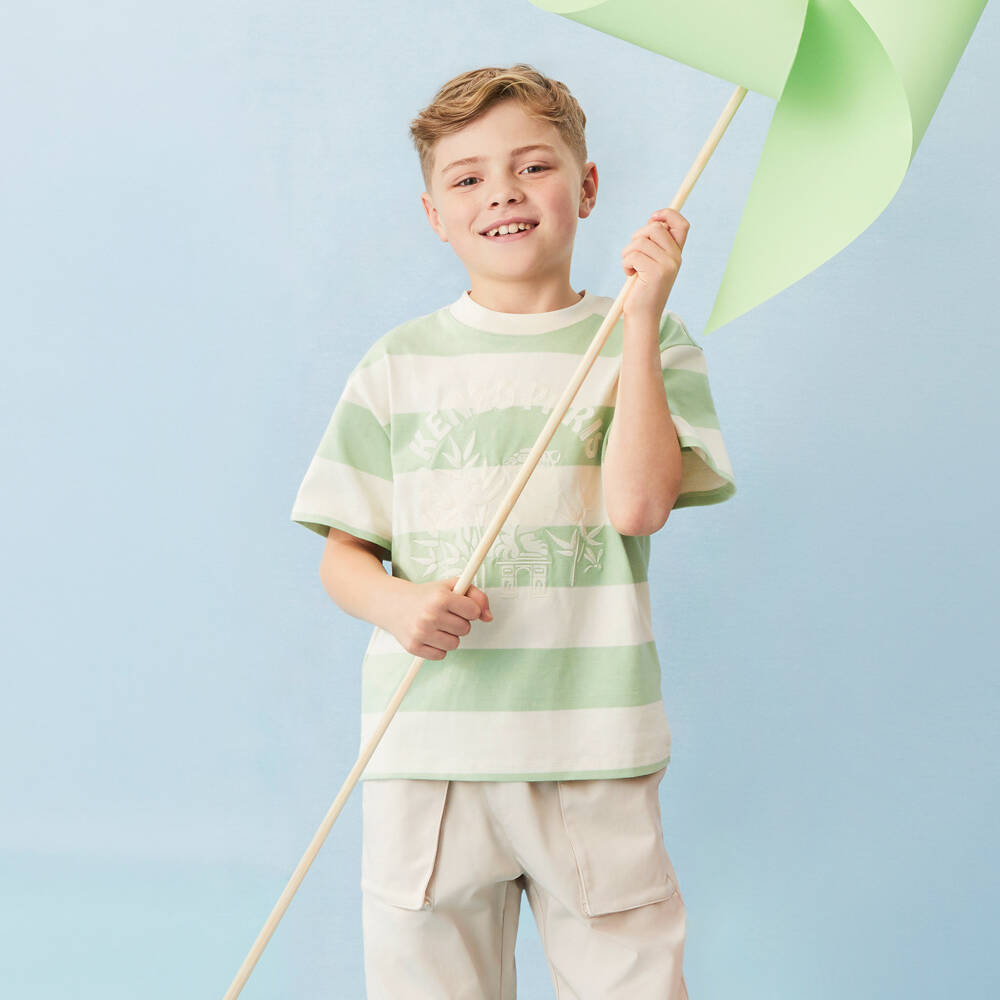 Emporio Armani-Boys Beige Cotton Twill Trousers | Childrensalon