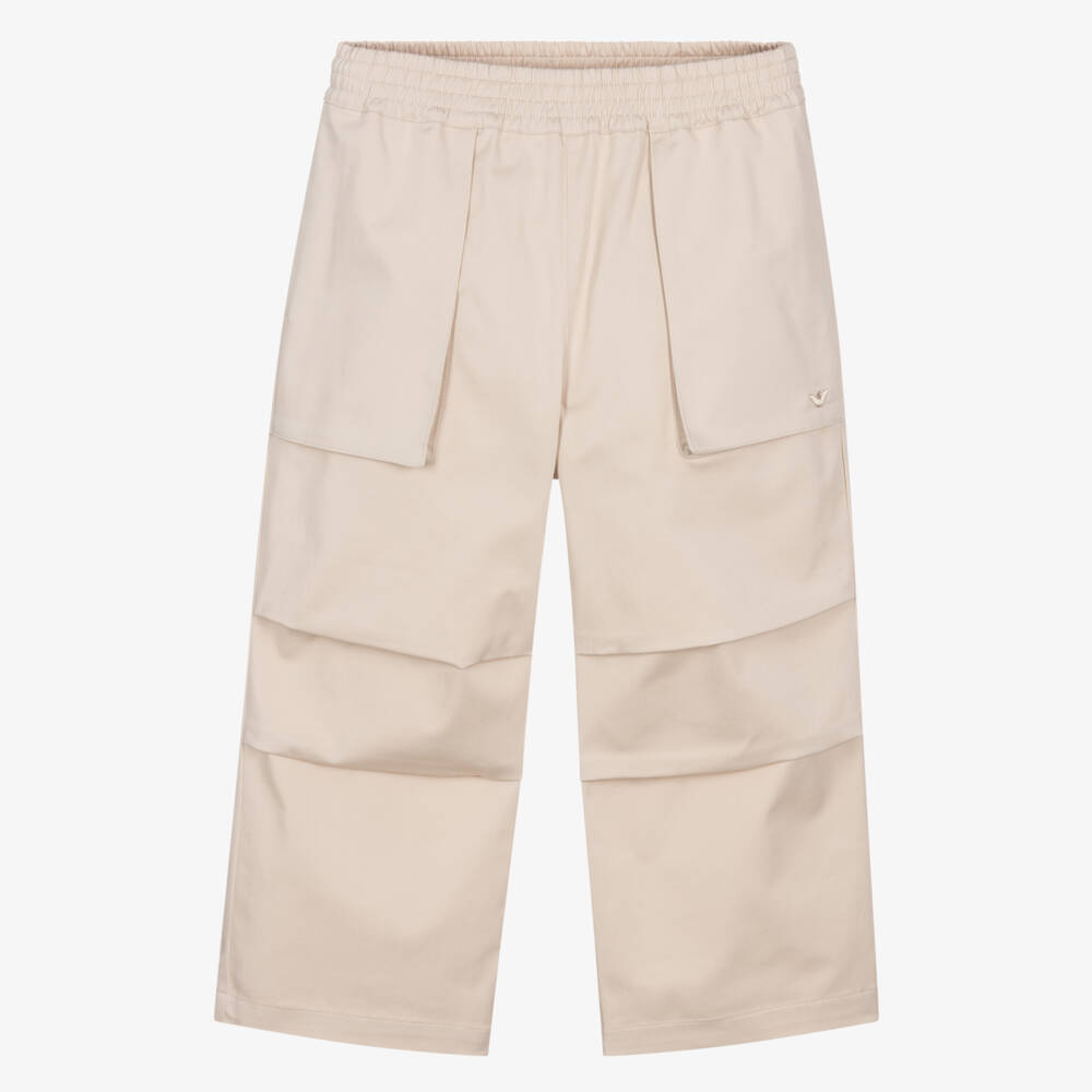 Emporio Armani-Boys Beige Cotton Twill Trousers | Childrensalon
