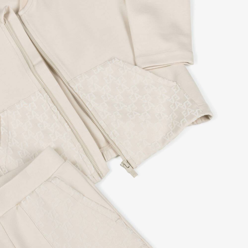 Emporio Armani-Спортивный костюм бежевый с логотипом для мальчиков | Childrensalon