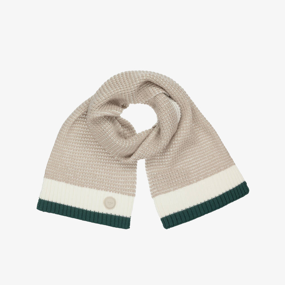 Emporio Armani-Boys Beige & Green Chunky Knit Scarf | Childrensalon