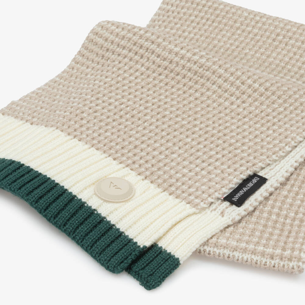 Emporio Armani-Boys Beige & Green Chunky Knit Scarf | Childrensalon