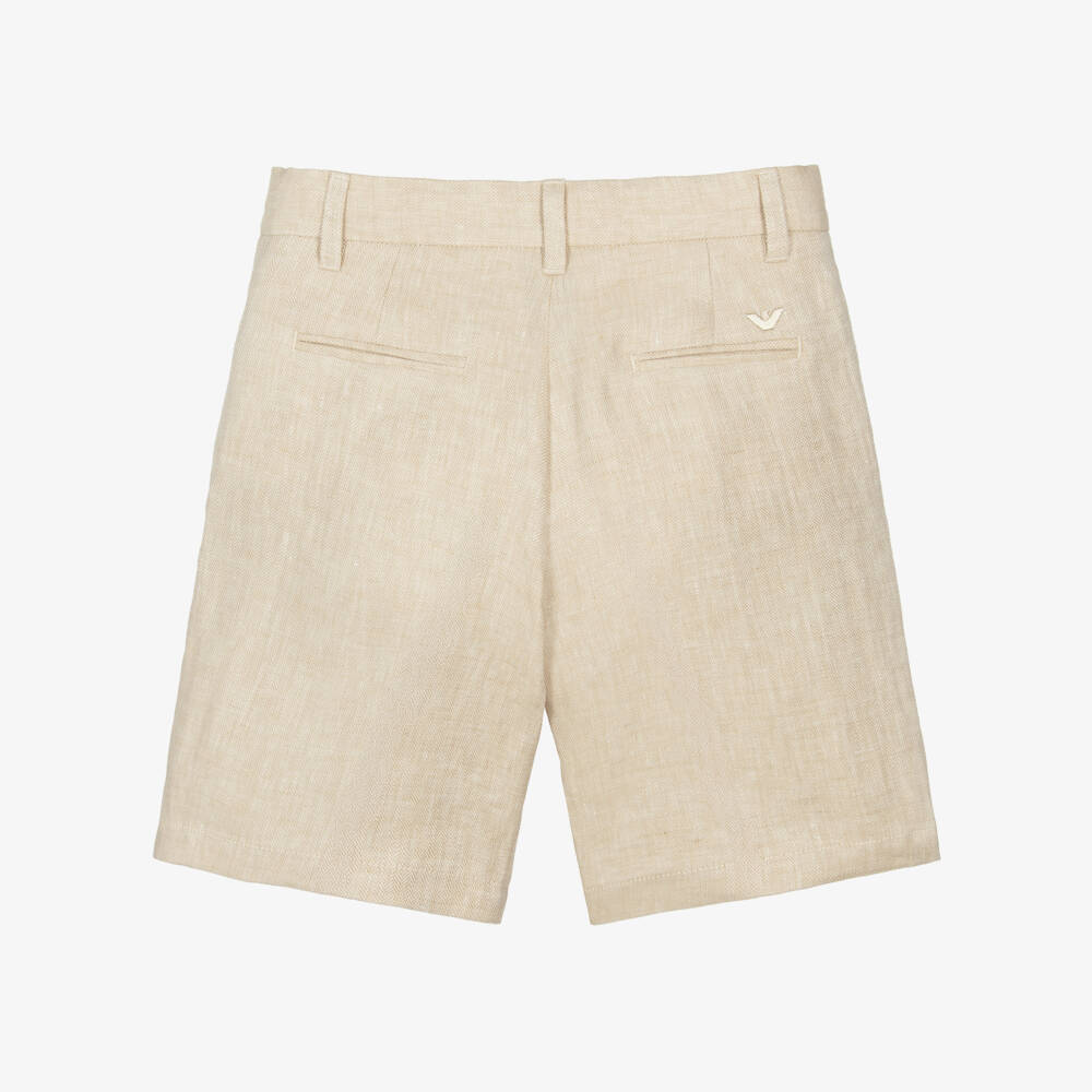 Emporio Armani-Boys Beige Herringbone Linen Shorts | Childrensalon