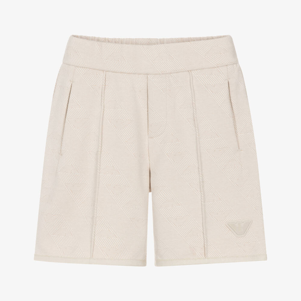 Emporio Armani-Шорты бежевые из жаккардового трикотажа Eagle для мальчиков | Childrensalon