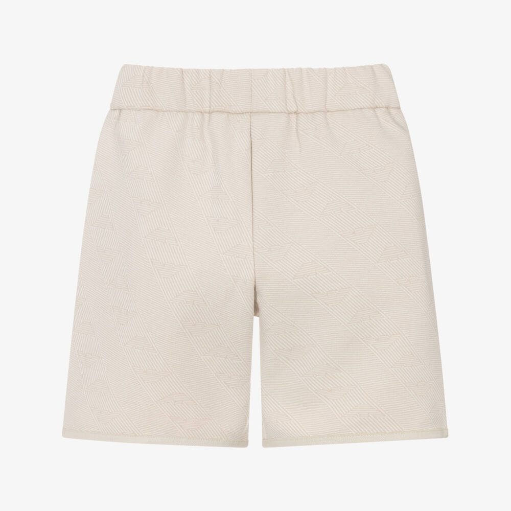 Emporio Armani-Boys Beige Jacquard Jersey Shorts with Eagle Logo | Childrensalon
