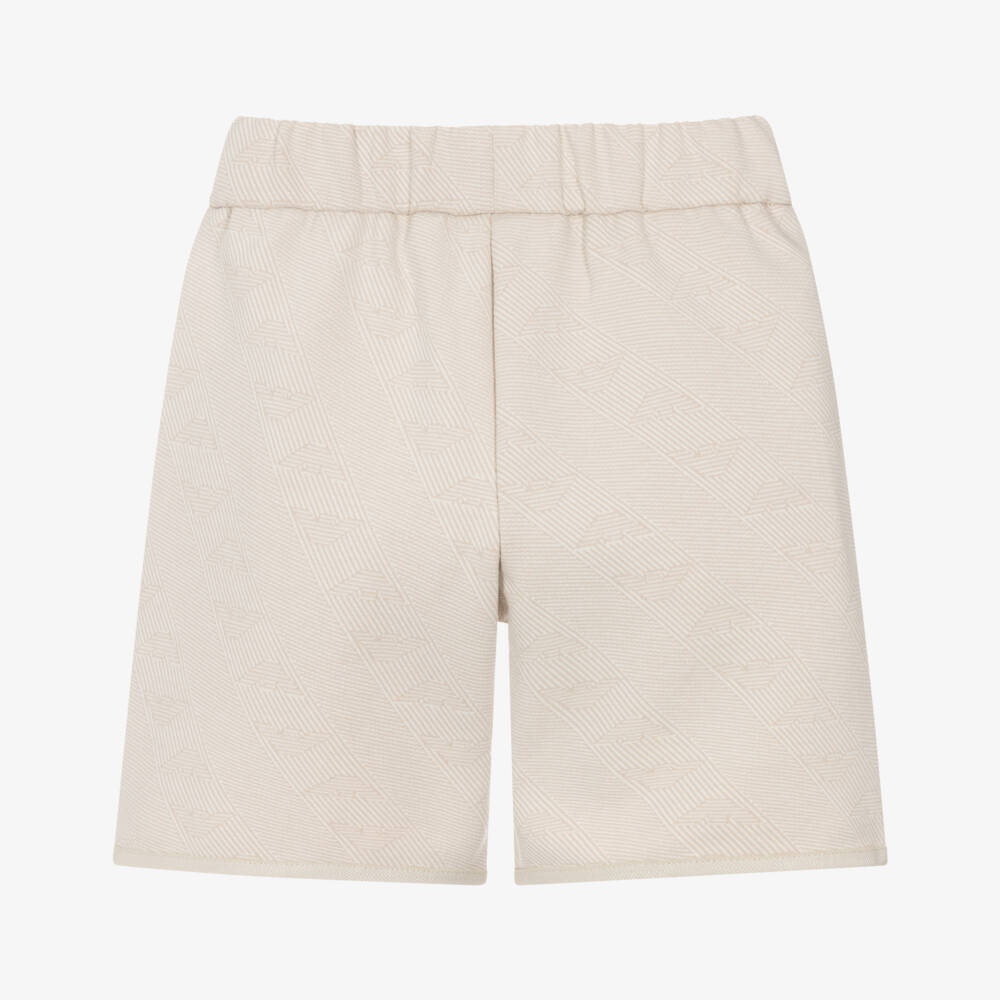 Emporio Armani-Шорты бежевые из жаккардового трикотажа Eagle для мальчиков | Childrensalon