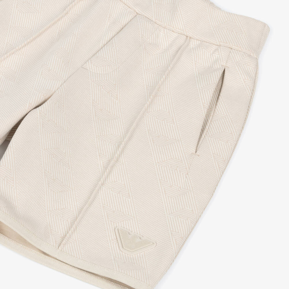 Emporio Armani-Шорты бежевые из жаккардового трикотажа Eagle для мальчиков | Childrensalon