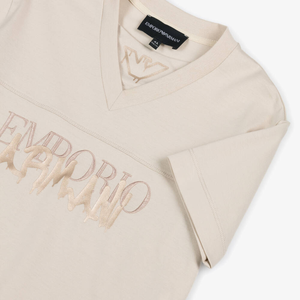 Emporio Armani-Boys Beige Jersey Shorts Set with Spray-Paint Logos | Childrensalon