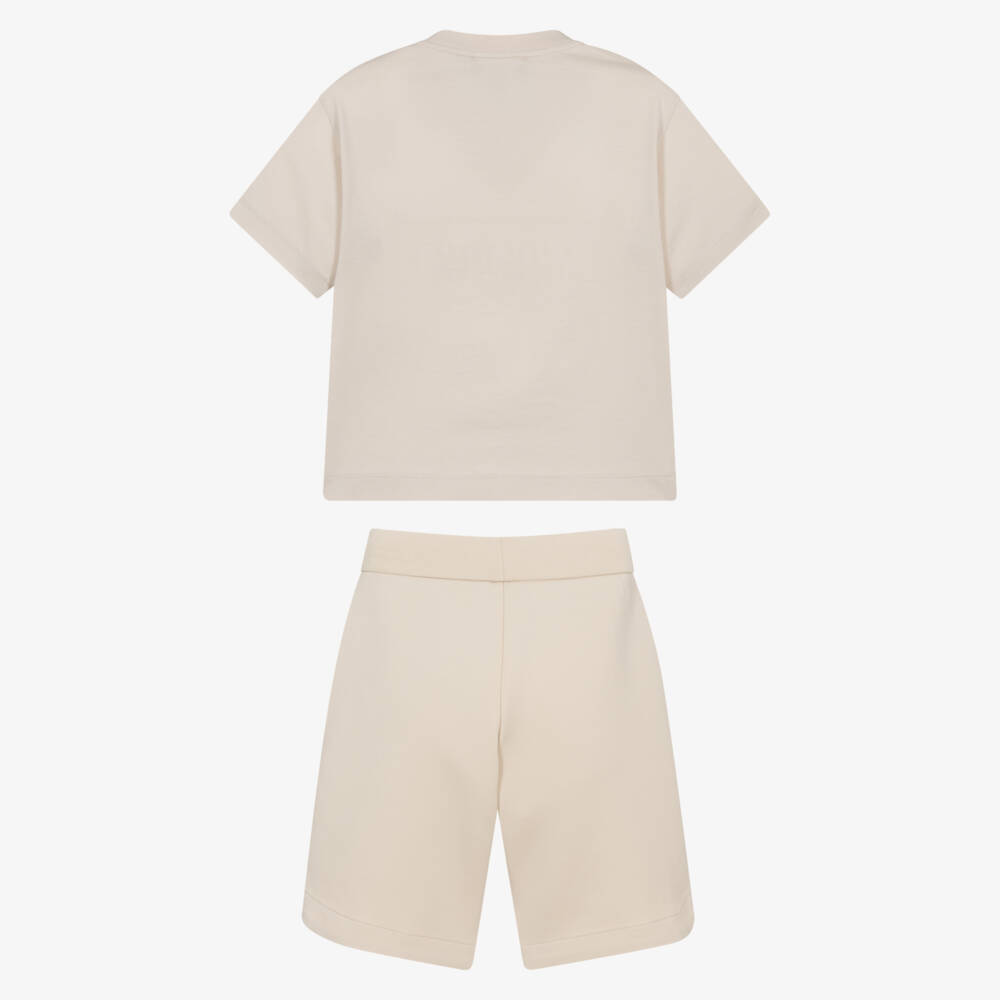 Emporio Armani-Boys Beige Jersey Shorts Set with Spray-Paint Logos | Childrensalon