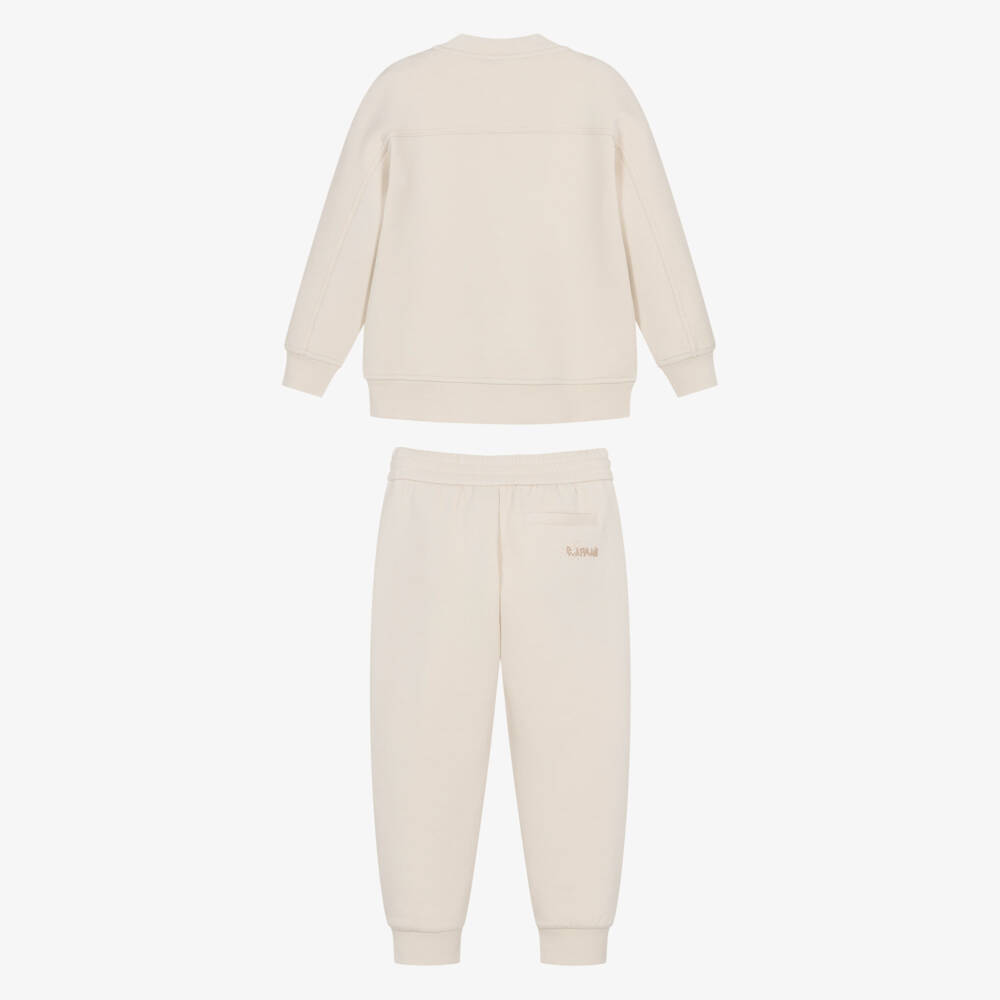 Emporio Armani-Boys Beige Jersey Tracksuit with Spray-Paint Logos | Childrensalon