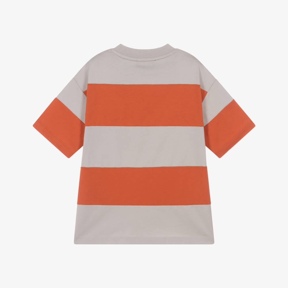 Emporio Armani-تيشيرت مخطط قطن لون برتقالي وبيج للأولاد  | Childrensalon