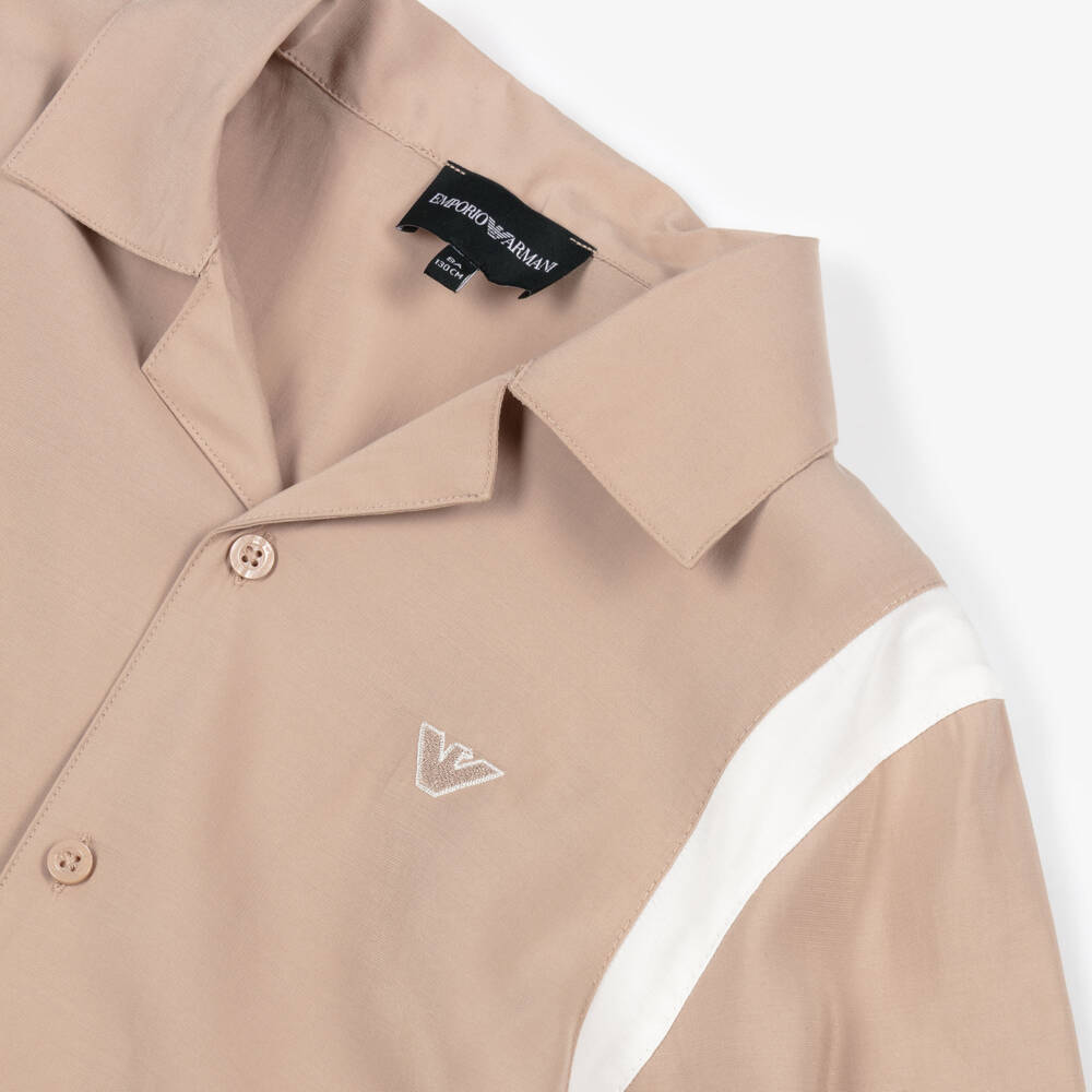 Emporio Armani-Boys Beige Shirt & Shorts Set with Logo Embroidery | Childrensalon