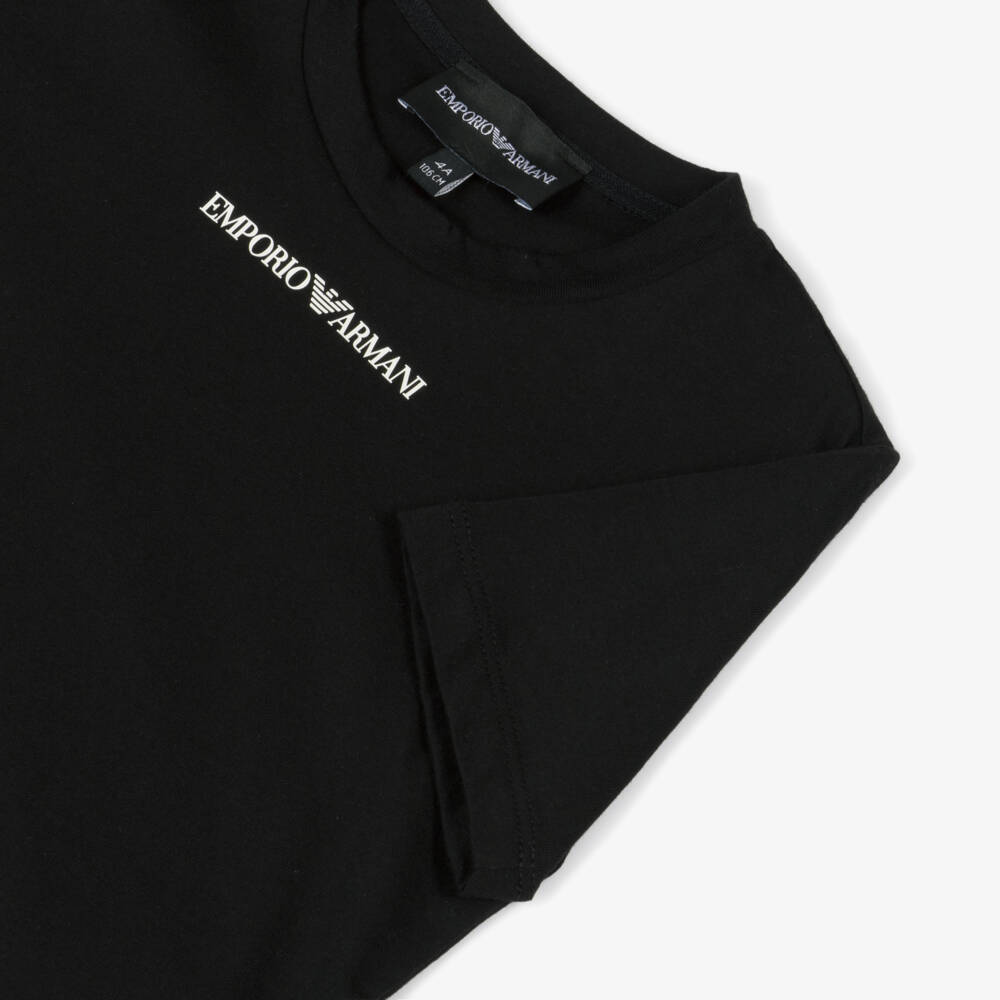 Emporio Armani-Boys Black Cotton Eagle Logo T-Shirt | Childrensalon