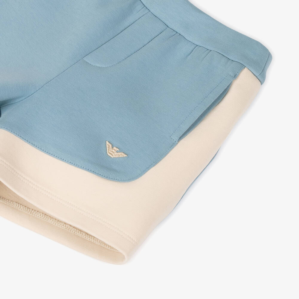 Emporio Armani-Boys Blue Colourblock Cotton Shorts | Childrensalon