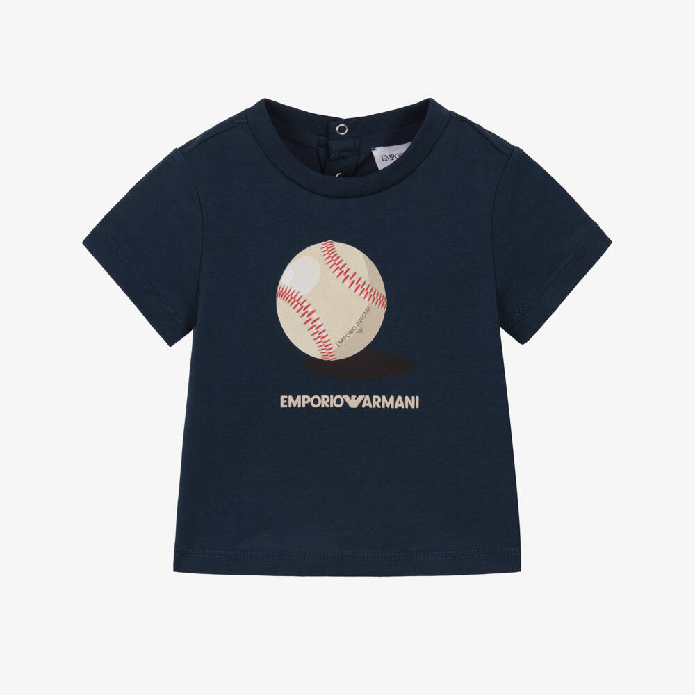 Emporio Armani-Boys Blue Cotton Baseball Print T-shirt | Childrensalon