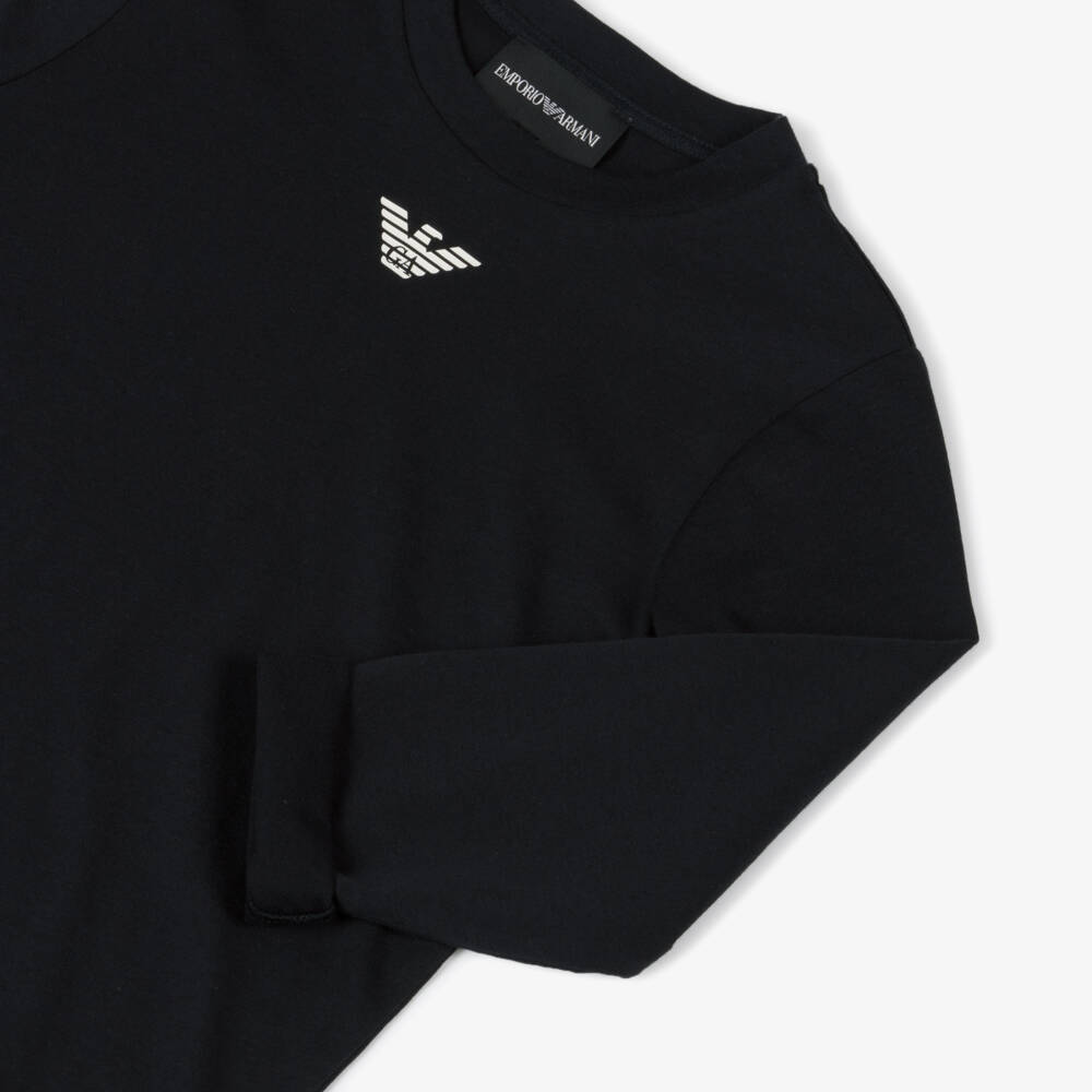 Emporio Armani-قميص بشعار النسر قطن لون كحلي للأولاد | Childrensalon