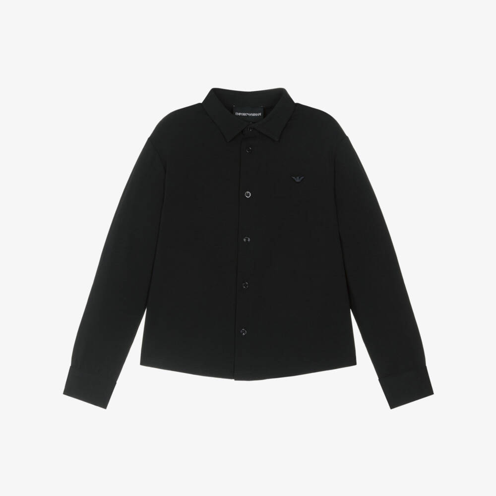 Emporio Armani-Boys Blue Cotton Jersey Shirt with Embroidered Eagle Logo | Childrensalon