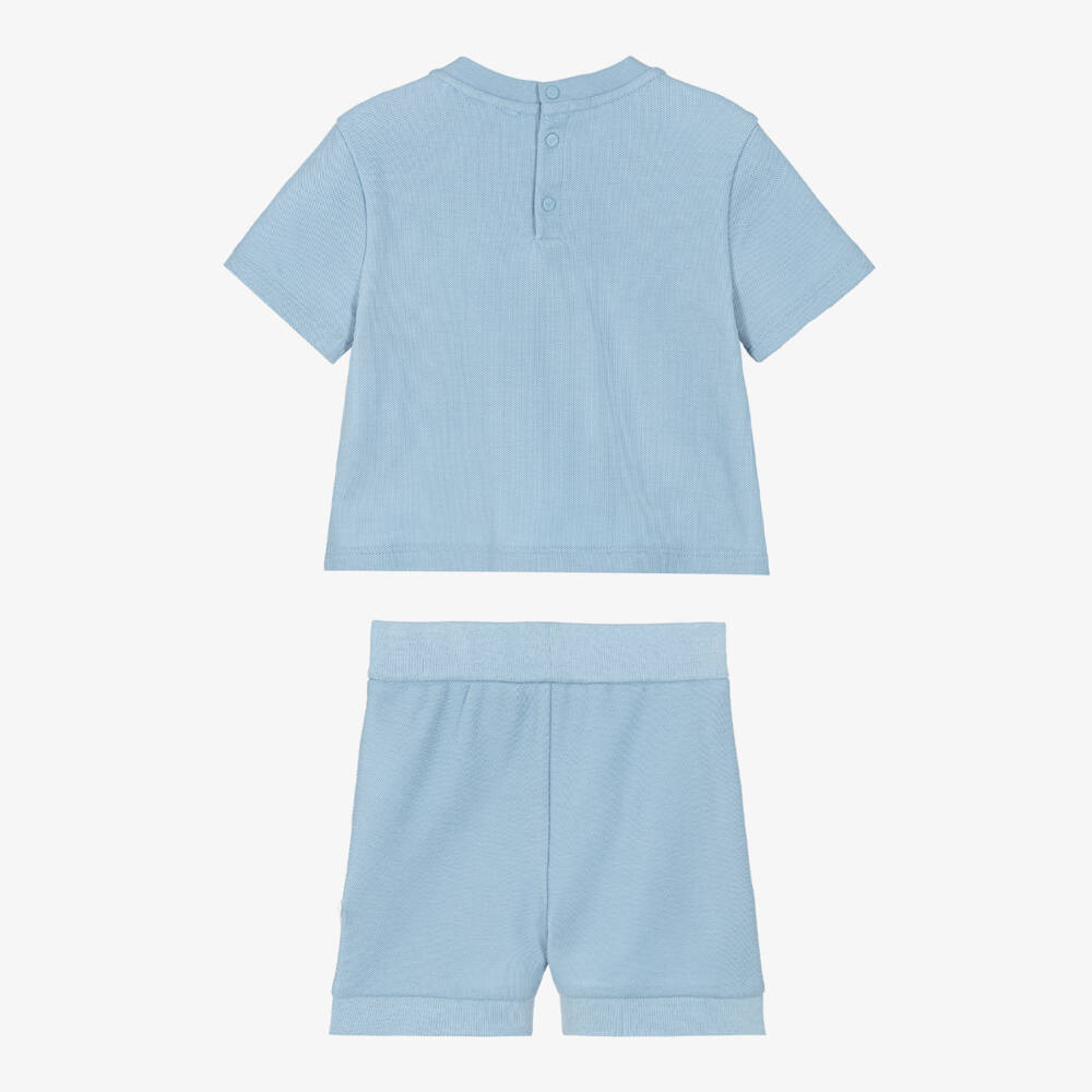 Emporio Armani-Boys Blue Cotton Piqué Shorts Set with White Eagle Logos | Childrensalon