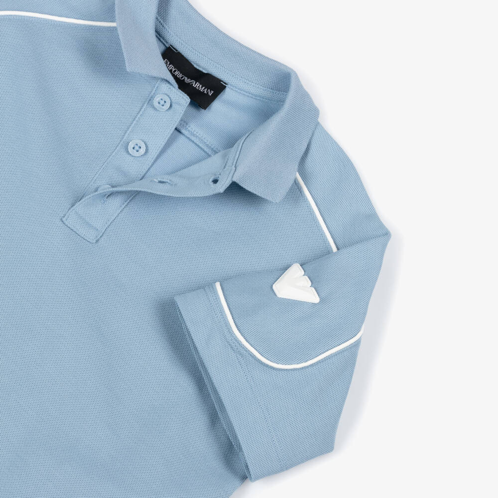 Emporio Armani-Рубашка поло голубая из хлопка с белым логотипом Eagle для мальчиков | Childrensalon