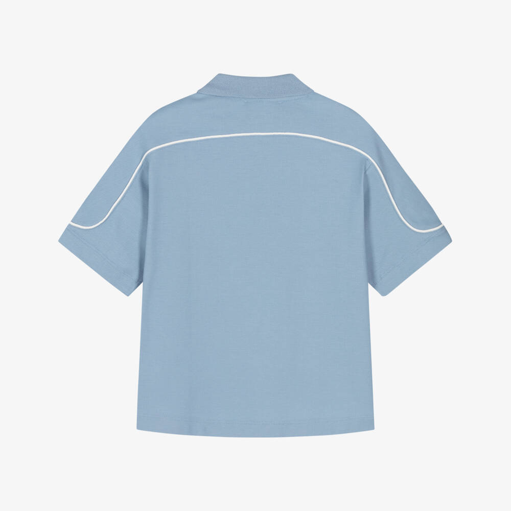 Emporio Armani-Рубашка поло голубая из хлопка с белым логотипом Eagle для мальчиков | Childrensalon