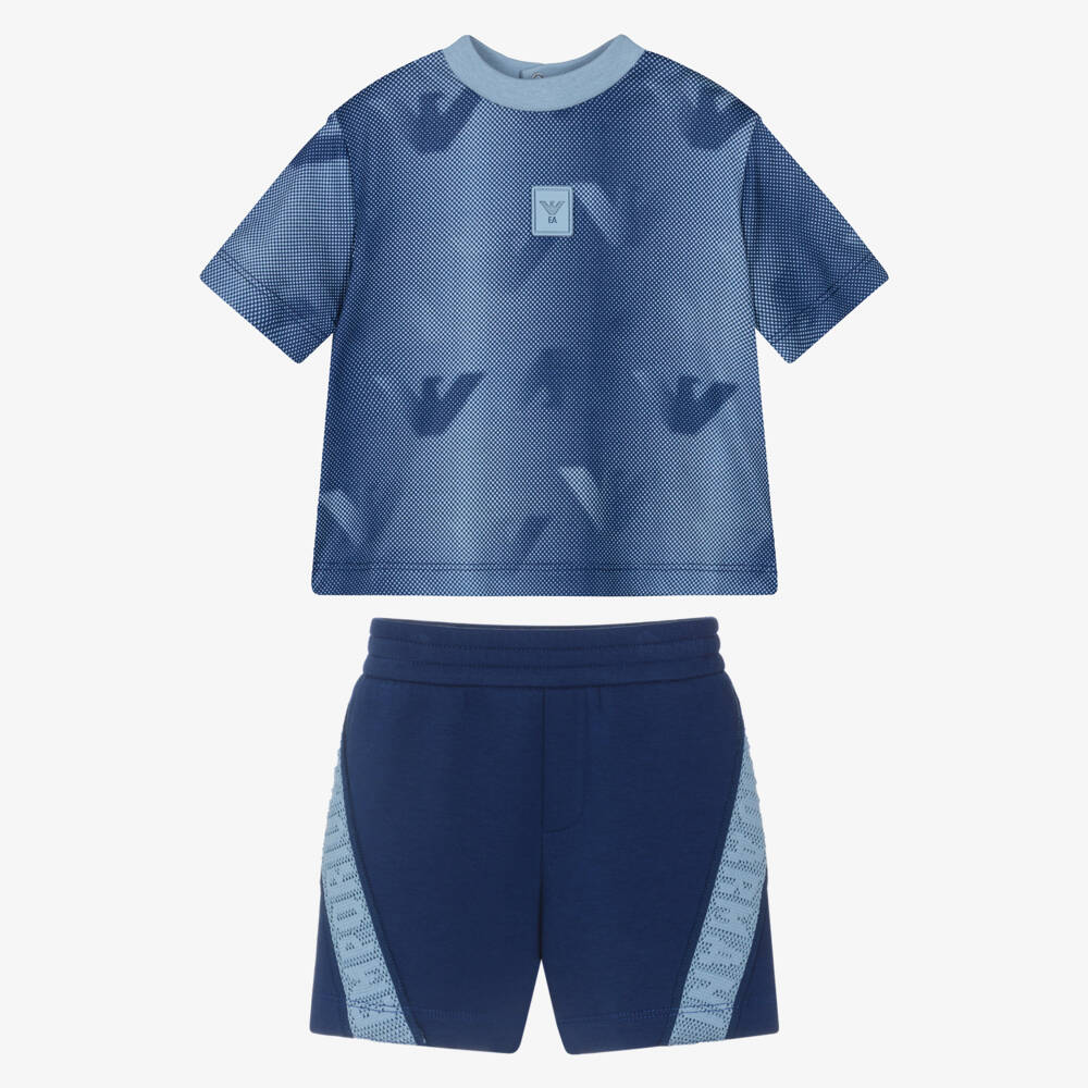 Emporio Armani-Boys Blue Eagle Logo T-Shirt & Shorts Set | Childrensalon