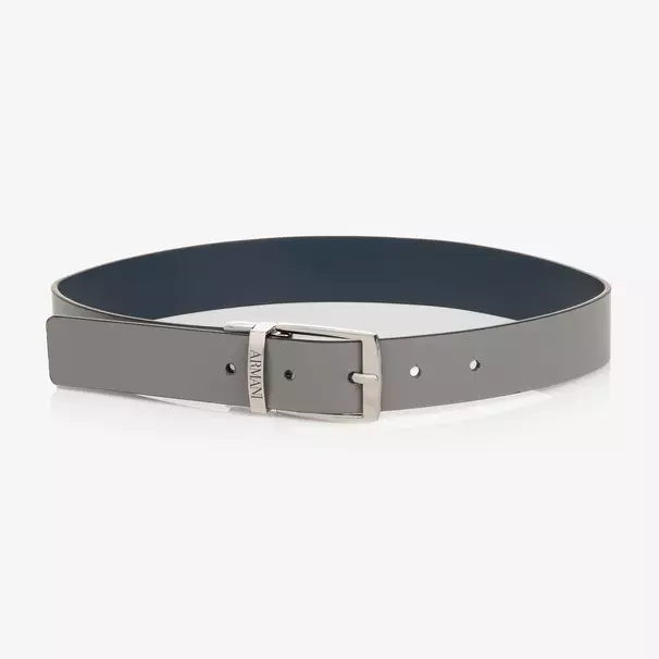Emporio Armani-Boys Blue & Grey Reversible Faux Leather Belt | Childrensalon