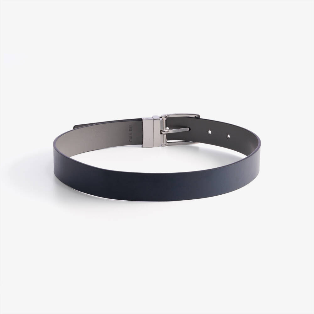 Emporio Armani-Boys Blue & Grey Reversible Faux Leather Belt | Childrensalon