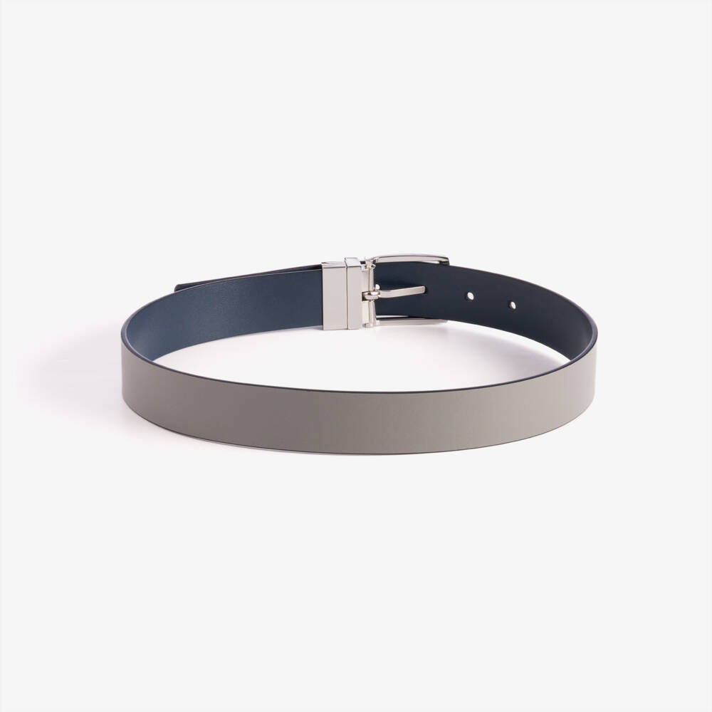 Emporio Armani-Boys Blue & Grey Reversible Faux Leather Belt | Childrensalon