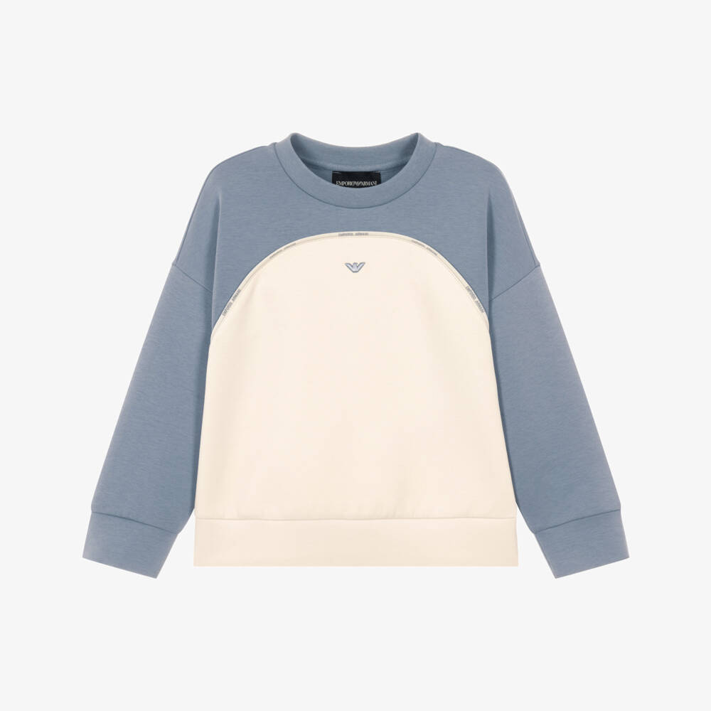 Emporio Armani-Boys Blue & Ivory Colourblock Sweatshirt | Childrensalon
