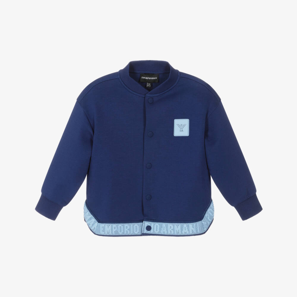 Emporio Armani-Boys Blue Jersey Jacket with Logo Trim | Childrensalon