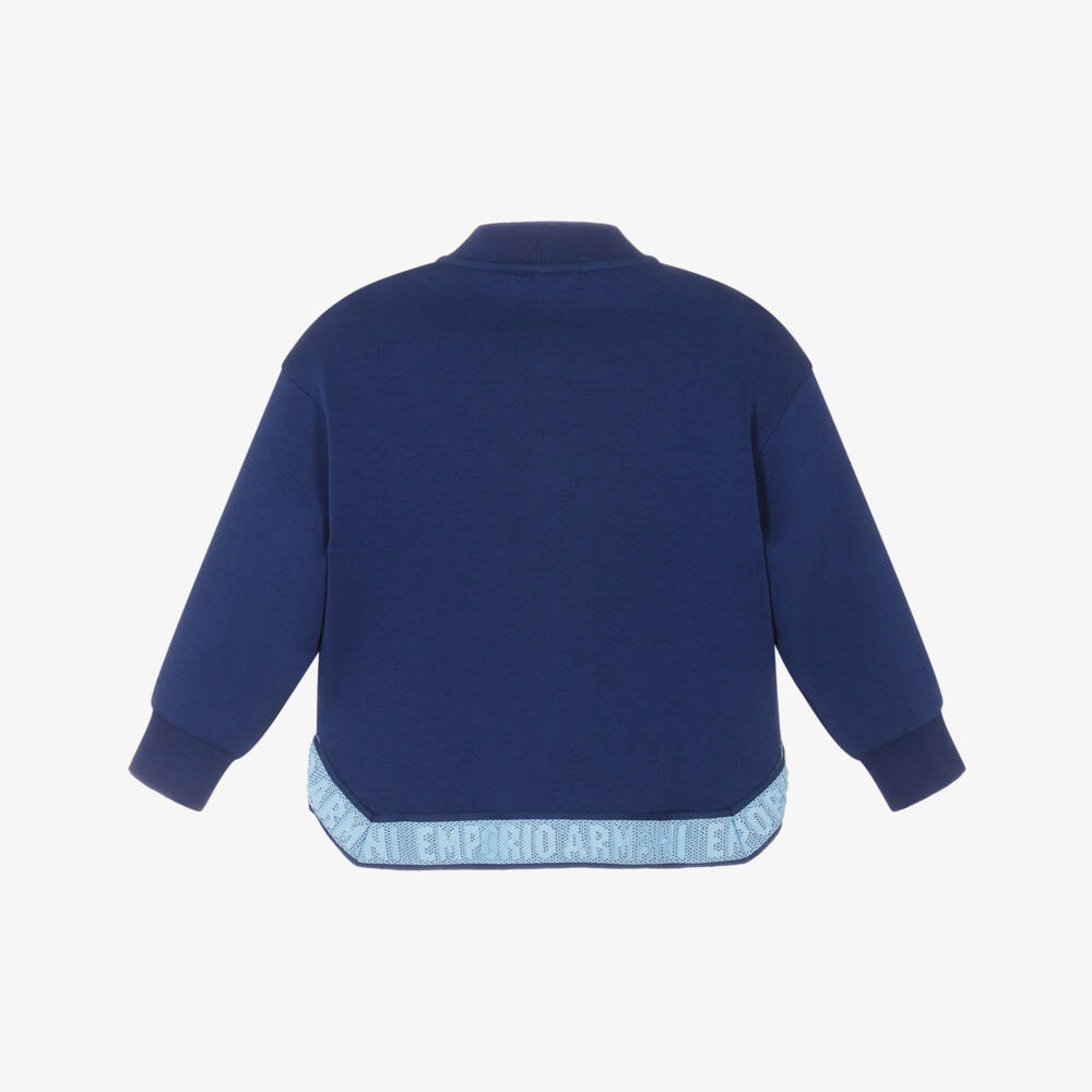 Emporio Armani-Boys Blue Jersey Jacket with Logo Trim | Childrensalon