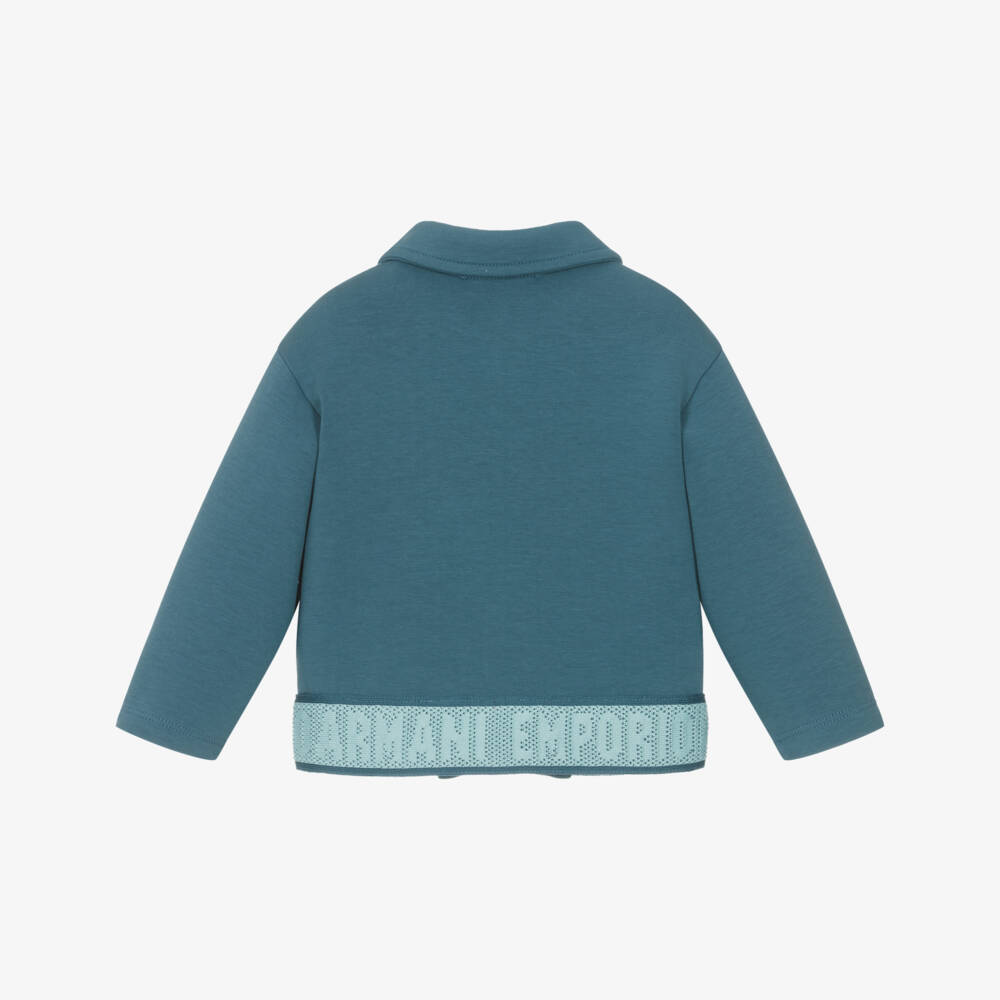 Emporio Armani-Boys Blue Jersey Zip-Up Top with Logo Trim | Childrensalon