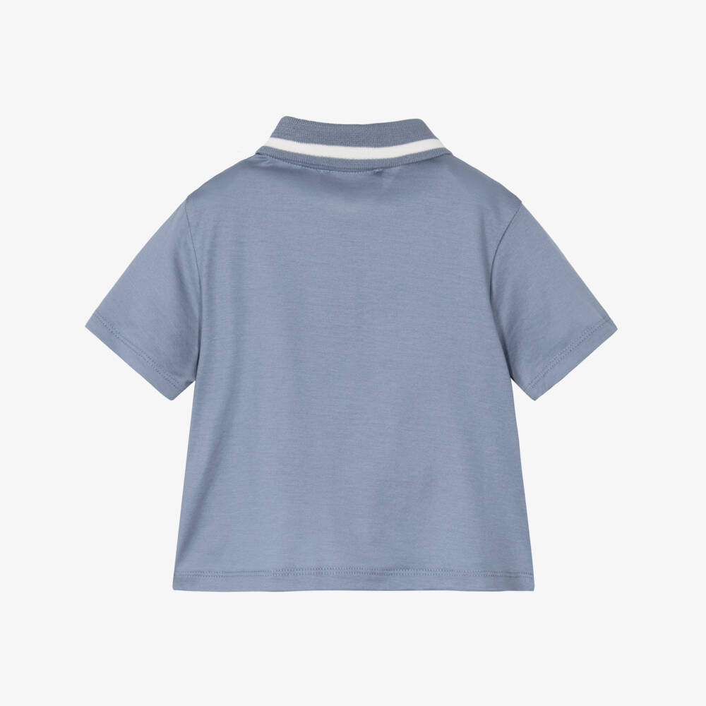 Emporio Armani-Boys Blue Lyocell Polo Shirt | Childrensalon