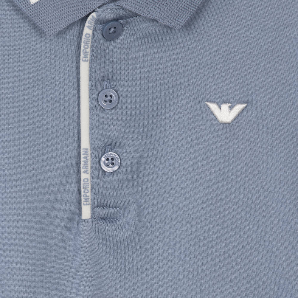 Emporio Armani-Boys Blue Lyocell Polo Shirt | Childrensalon