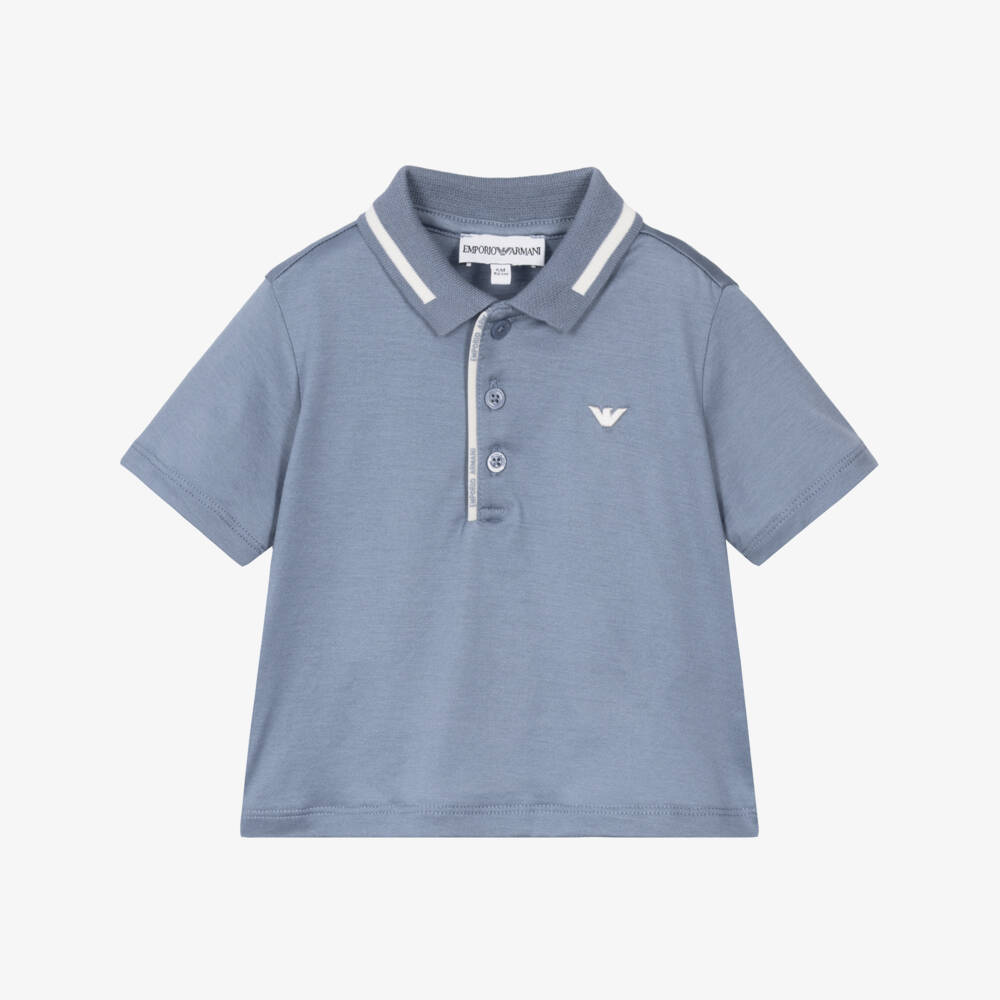Emporio Armani-Boys Blue Lyocell Polo Shirt | Childrensalon