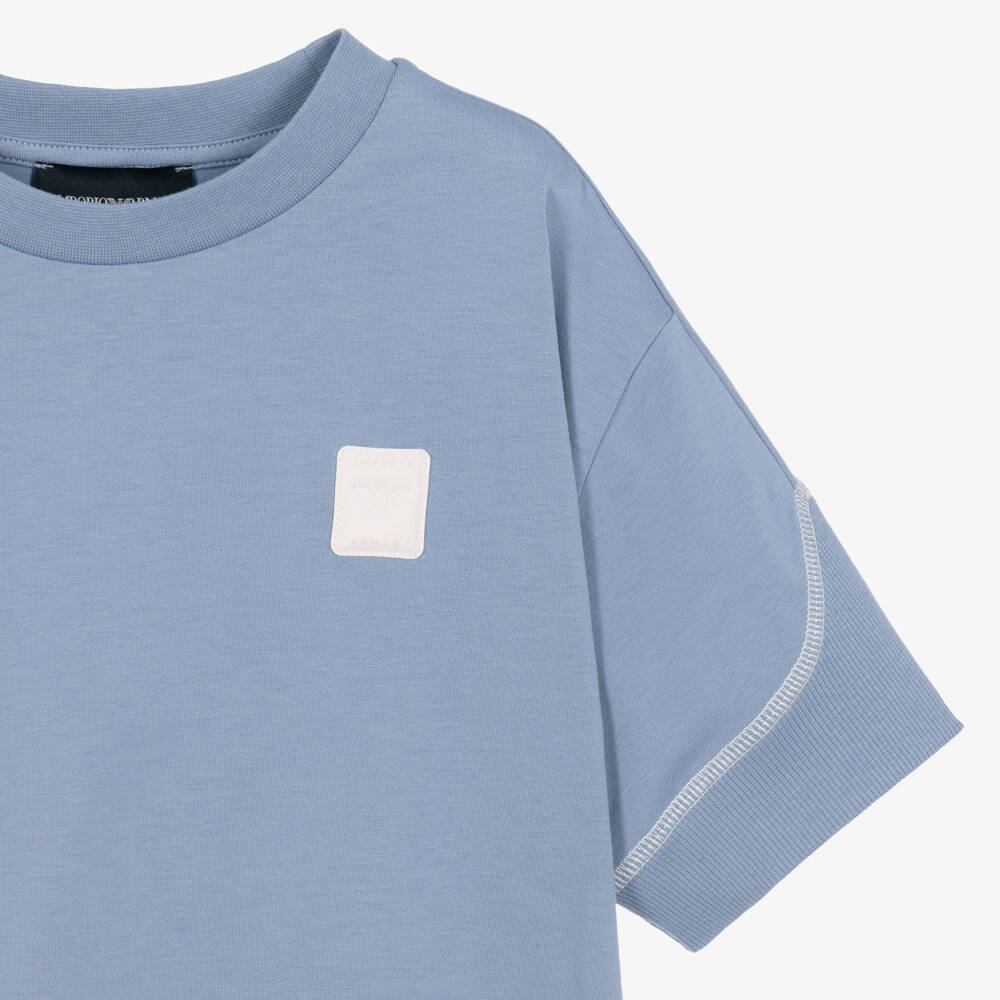 Emporio Armani-Boys Blue Panelled T-Shirt | Childrensalon