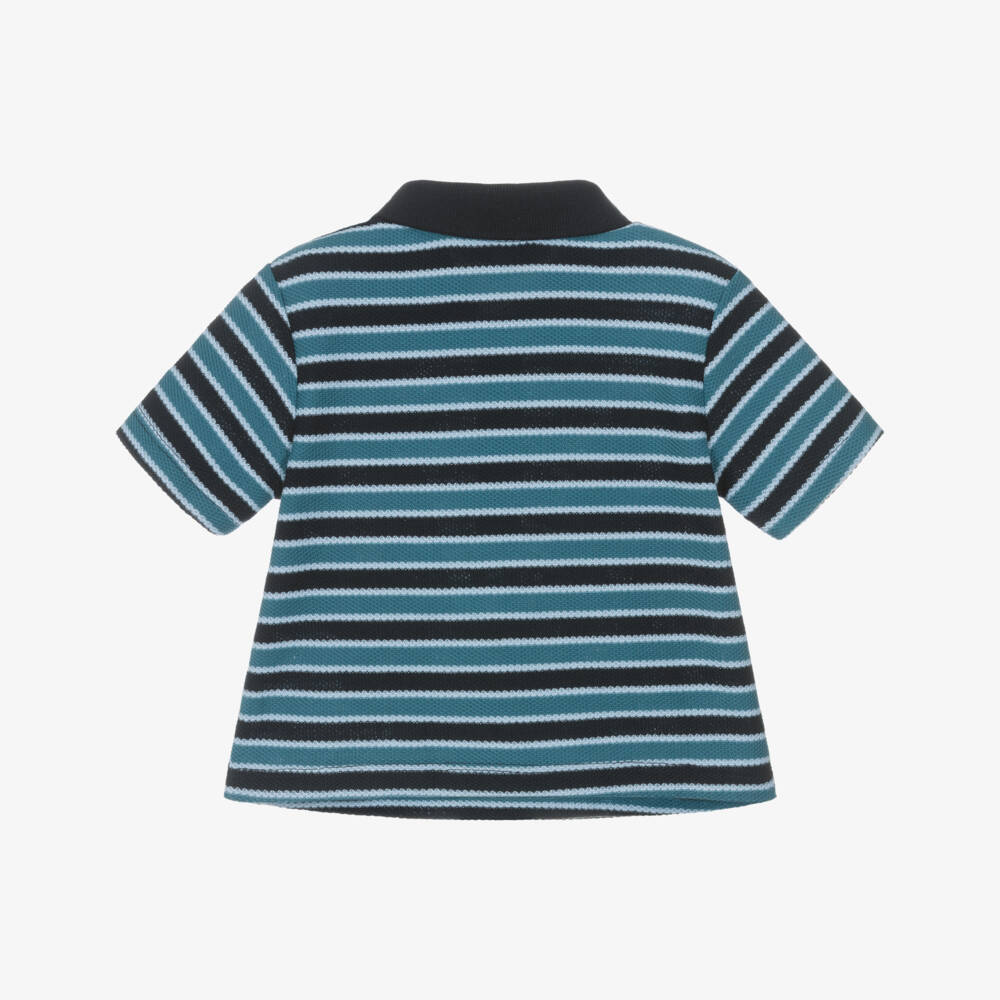 Emporio Armani-Boys Blue Striped Piqué Polo Shirt with Eagle Logo | Childrensalon