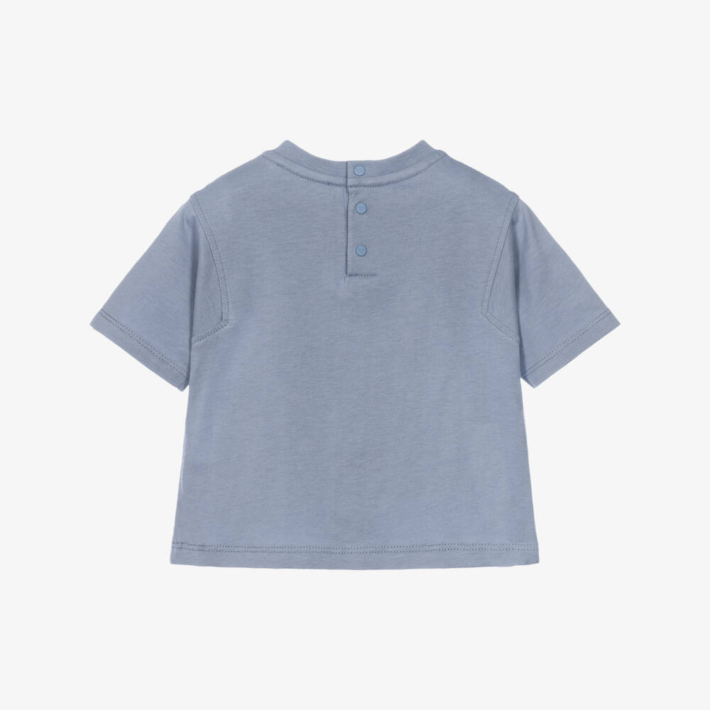 Emporio Armani-Boys Blue T-Shirt with EA Logo | Childrensalon