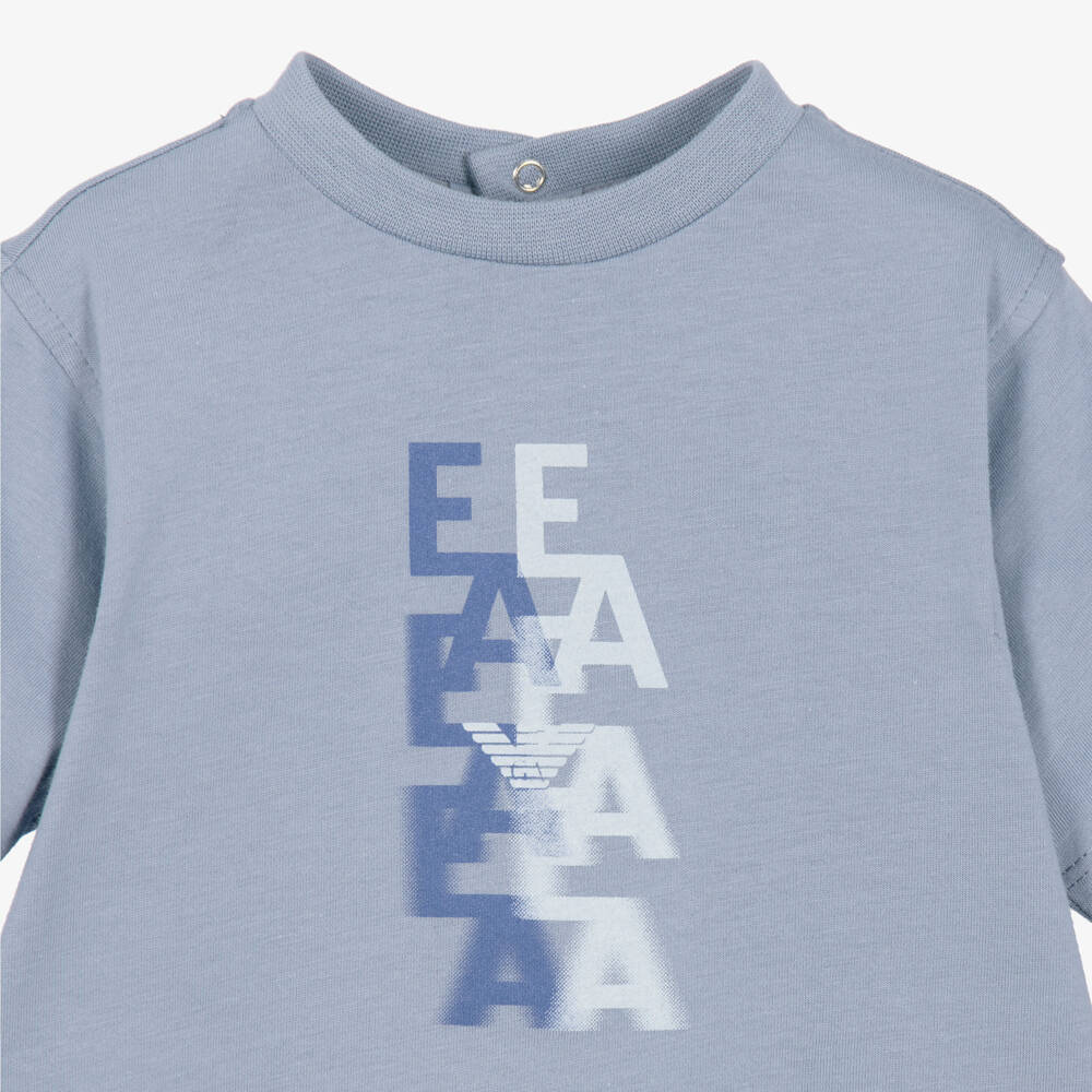 Emporio Armani-Boys Blue T-Shirt with EA logo | Childrensalon