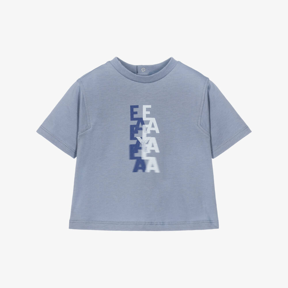 Emporio Armani-Boys Blue T-Shirt with EA Logo | Childrensalon